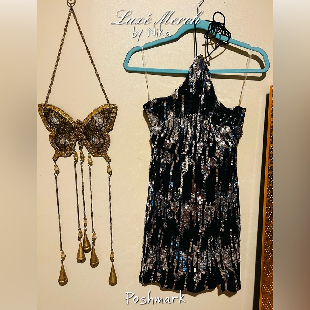 Gabrielle Sequin Mini Dress - Size L Black/Silver by Fashion Nova